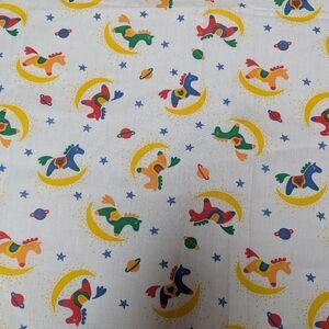 Vintage 90s Lightweight Cotton Fabric 42" X 1.33 YD Rocking Horse, Moon, Stars